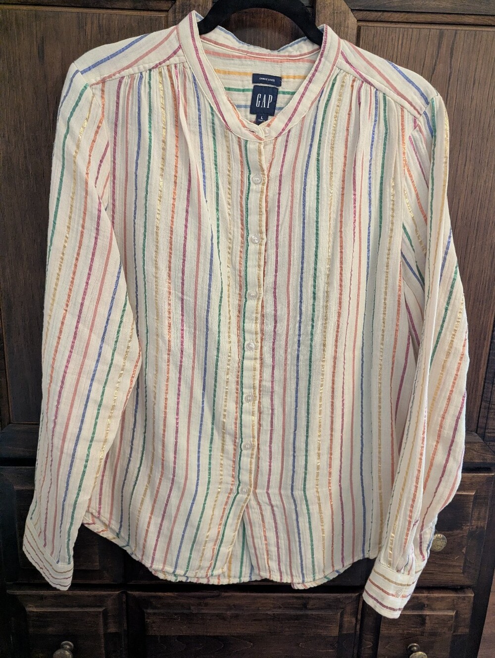 GAP Rainbow Stripe Crinkle Gauze Button-Up Shirt